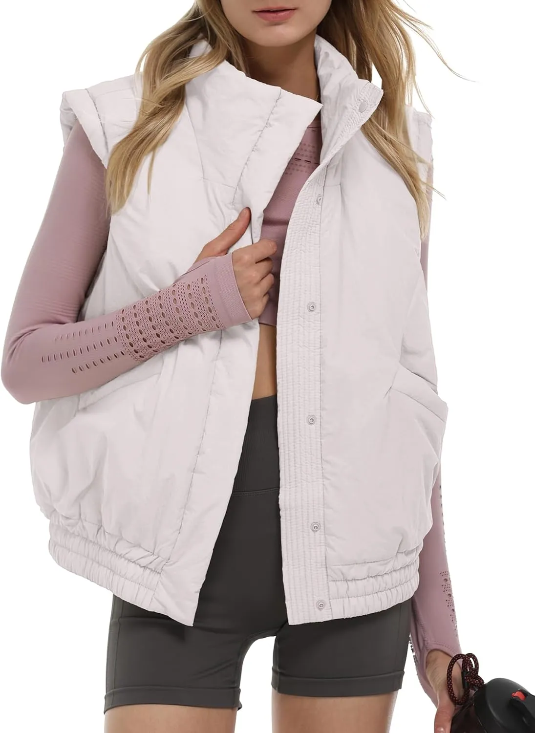 Gacaky Women's Winter Cropped Puffer Vest Lightweight Button-Down Stand Collar Sleeveless Padded Crop Puffy Vests Outerwear