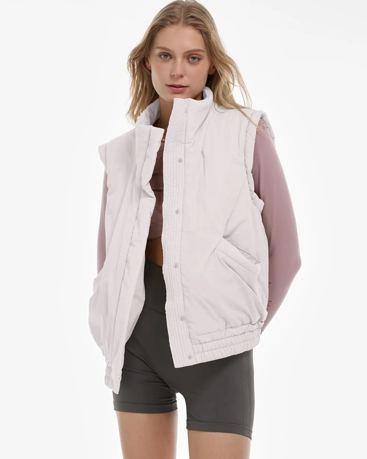 Gacaky Women's Winter Cropped Puffer Vest Lightweight Button-Down Stand Collar Sleeveless Padded Crop Puffy Vests Outerwear