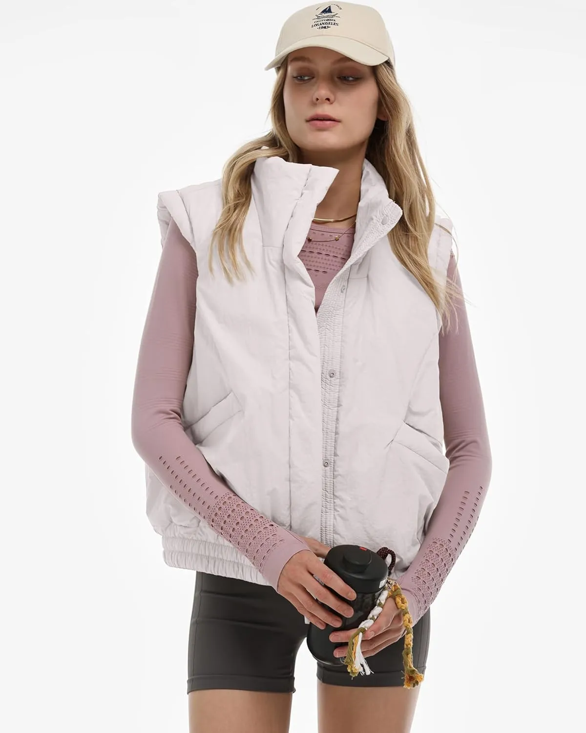 Gacaky Women's Winter Cropped Puffer Vest Lightweight Button-Down Stand Collar Sleeveless Padded Crop Puffy Vests Outerwear