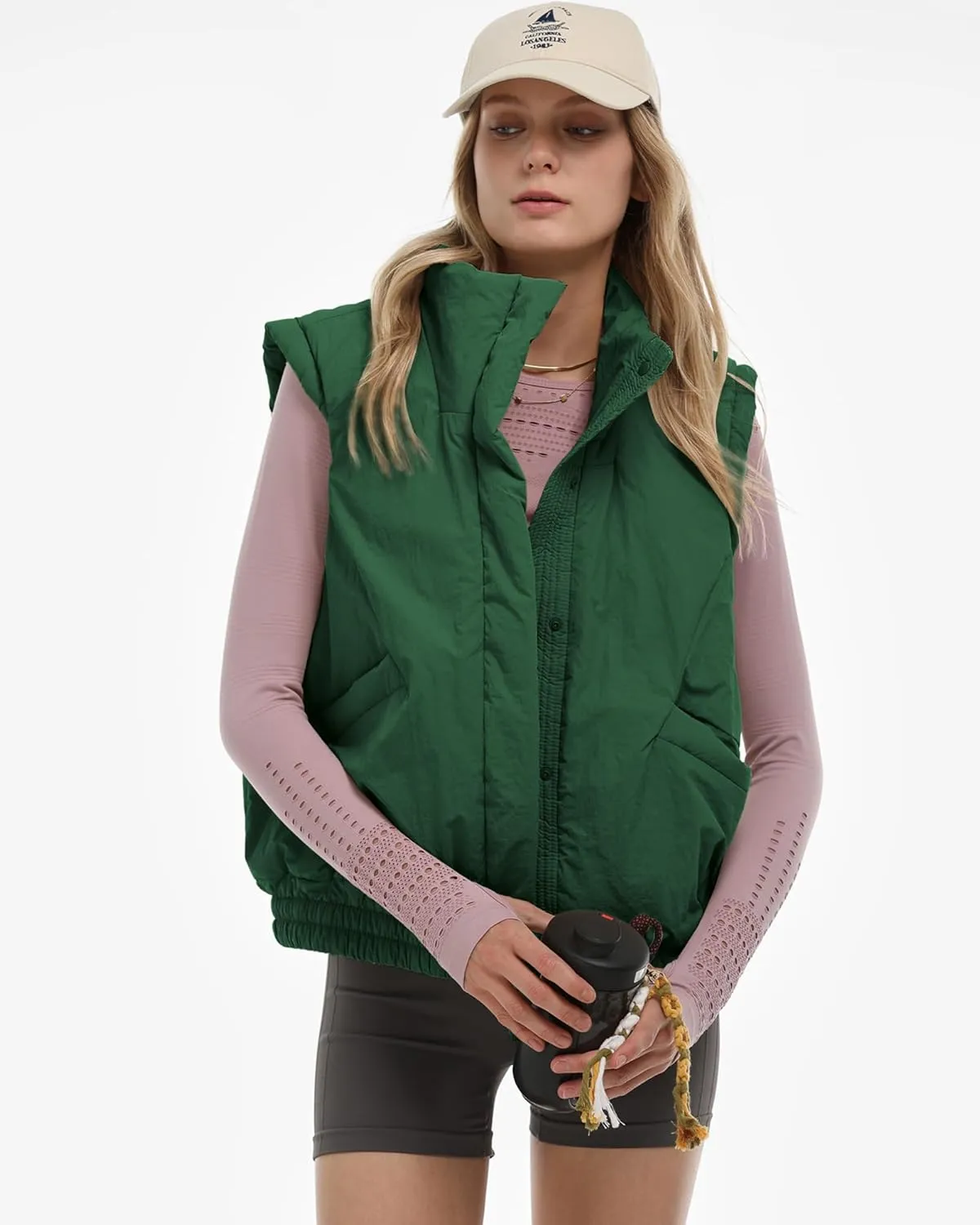 Gacaky Women's Winter Cropped Puffer Vest Lightweight Button-Down Stand Collar Sleeveless Padded Crop Puffy Vests Outerwear