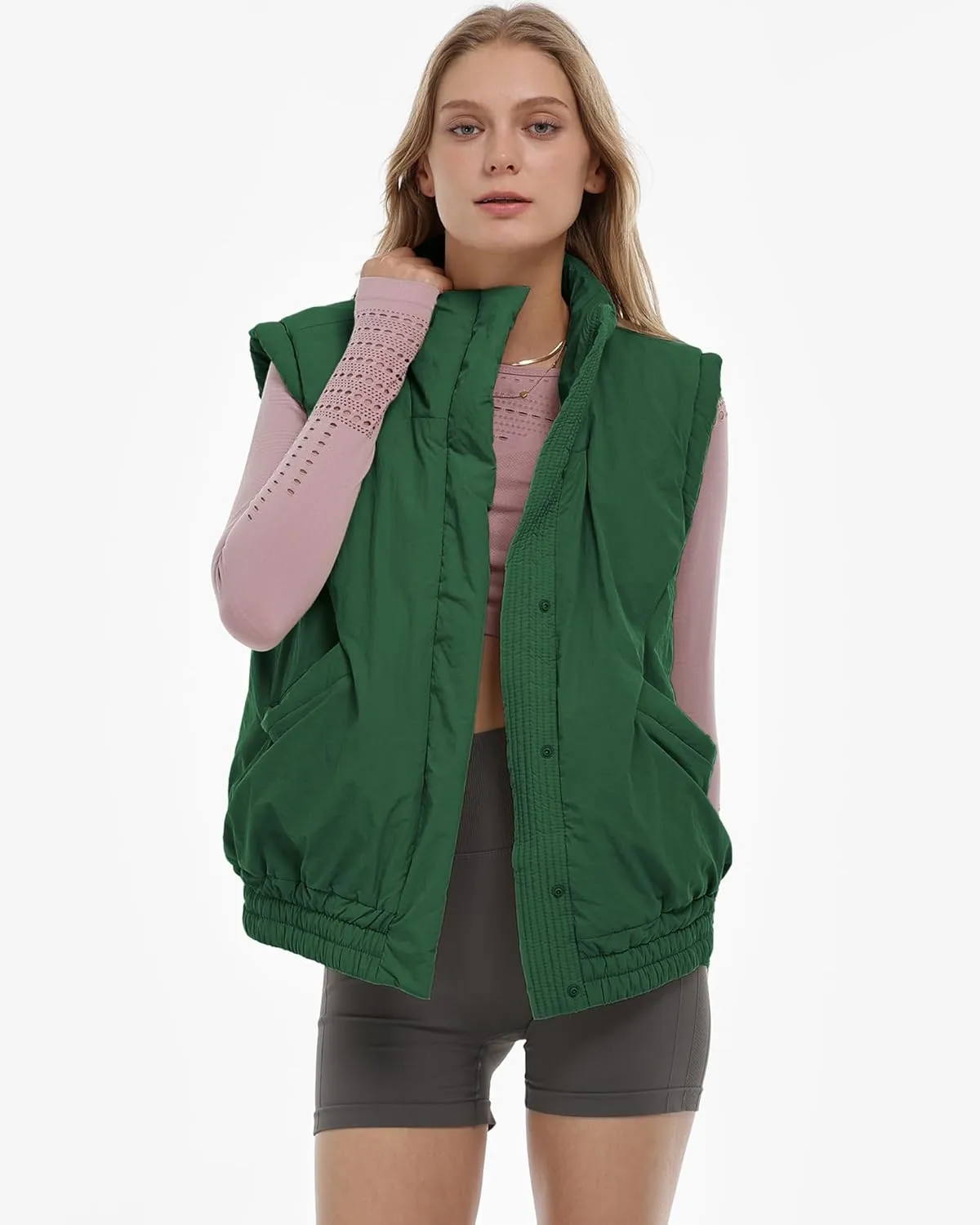 Gacaky Women's Winter Cropped Puffer Vest Lightweight Button-Down Stand Collar Sleeveless Padded Crop Puffy Vests Outerwear