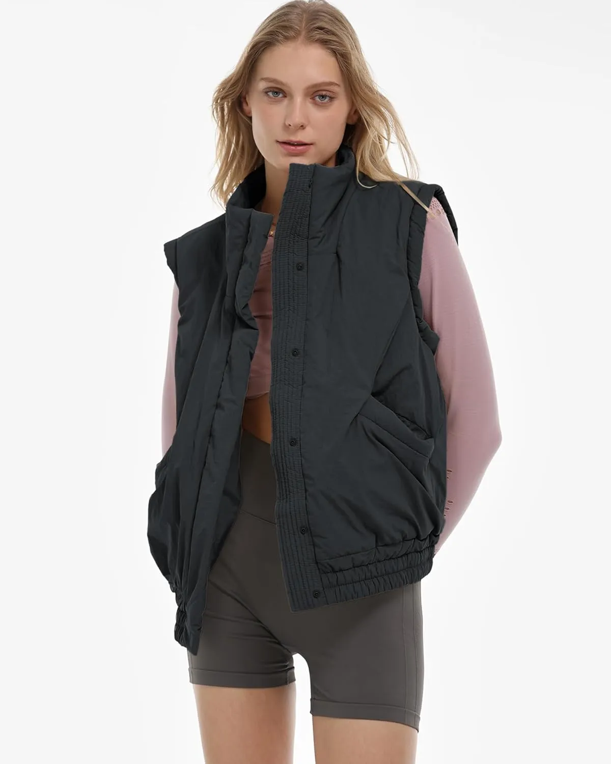 Gacaky Women's Winter Cropped Puffer Vest Lightweight Button-Down Stand Collar Sleeveless Padded Crop Puffy Vests Outerwear
