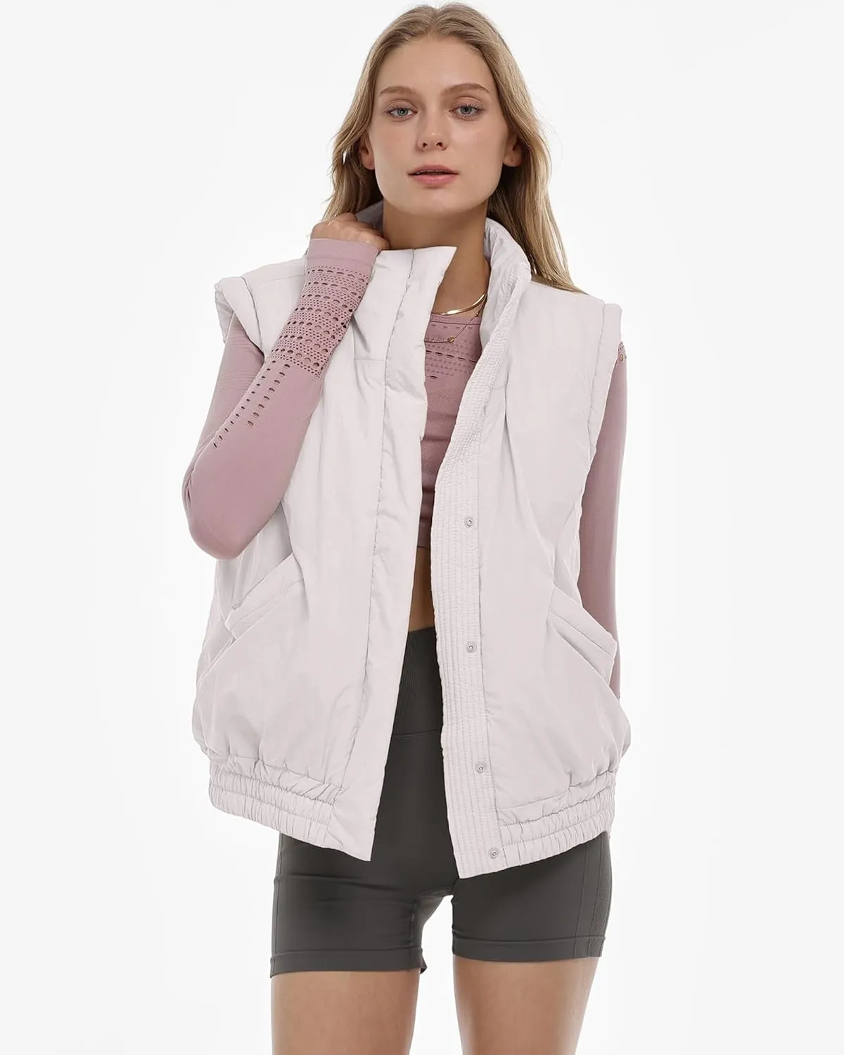 Gacaky Women's Winter Cropped Puffer Vest Lightweight Button-Down Stand Collar Sleeveless Padded Crop Puffy Vests Outerwear