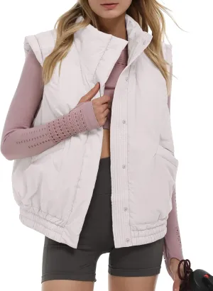 Gacaky Women's Winter Cropped Puffer Vest Lightweight Button-Down Stand Collar Sleeveless Padded Crop Puffy Vests Outerwear