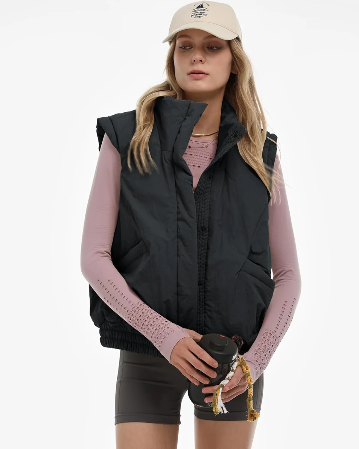 Gacaky Women's Winter Cropped Puffer Vest Lightweight Button-Down Stand Collar Sleeveless Padded Crop Puffy Vests Outerwear