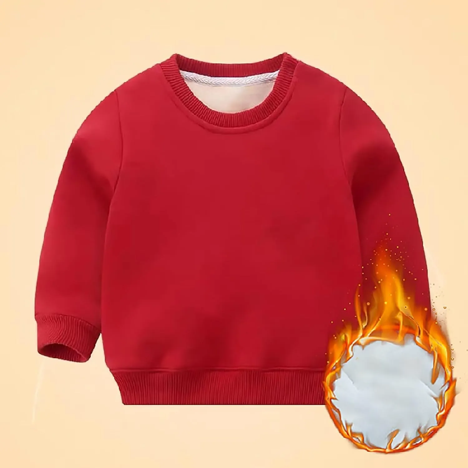 Girls and Toddlers' Winter Sherpa Lined Crewneck Sweatshirt Pullover Tops Kids Fleece Sweatshirt Boys Cotton Shirt