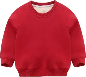 Girls and Toddlers' Winter Sherpa Lined Crewneck Sweatshirt Pullover Tops Kids Fleece Sweatshirt Boys Cotton Shirt