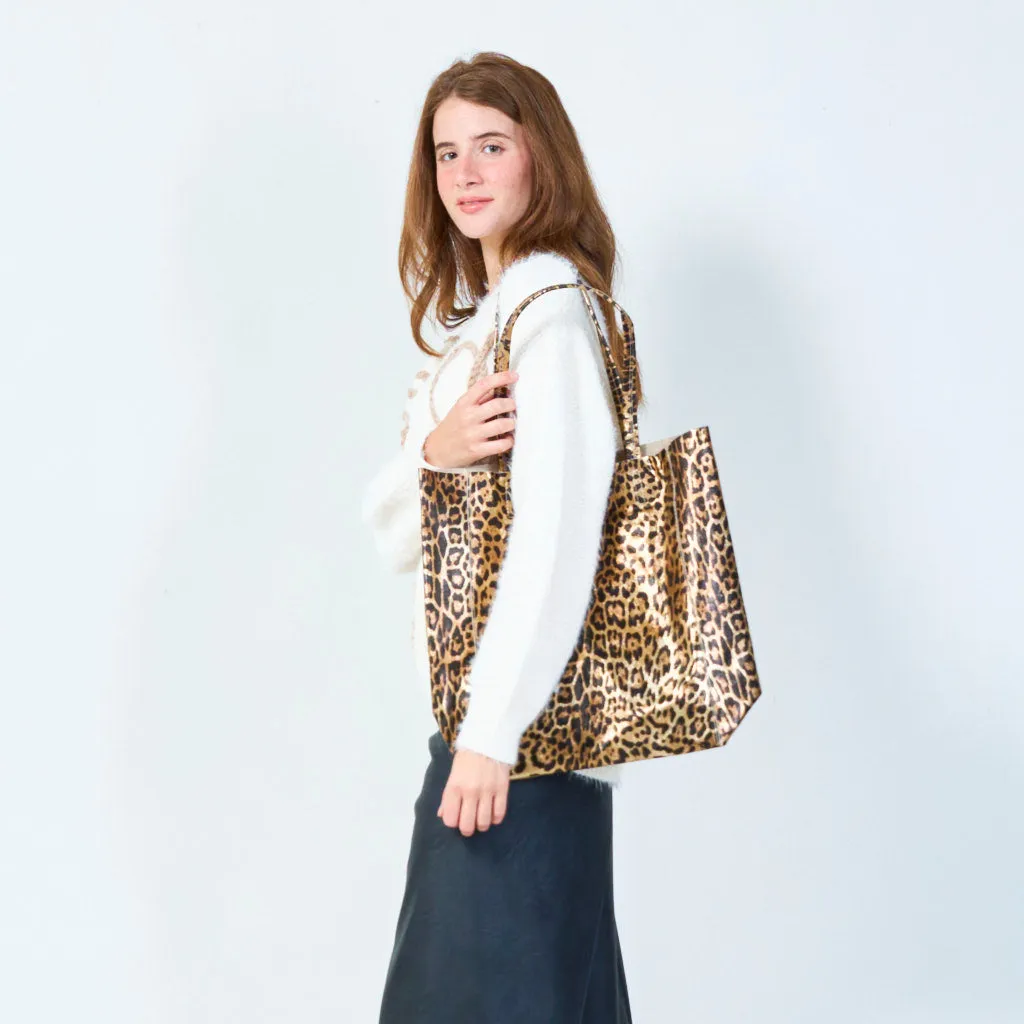 Glossy tote bag with leopard pattern wholesale