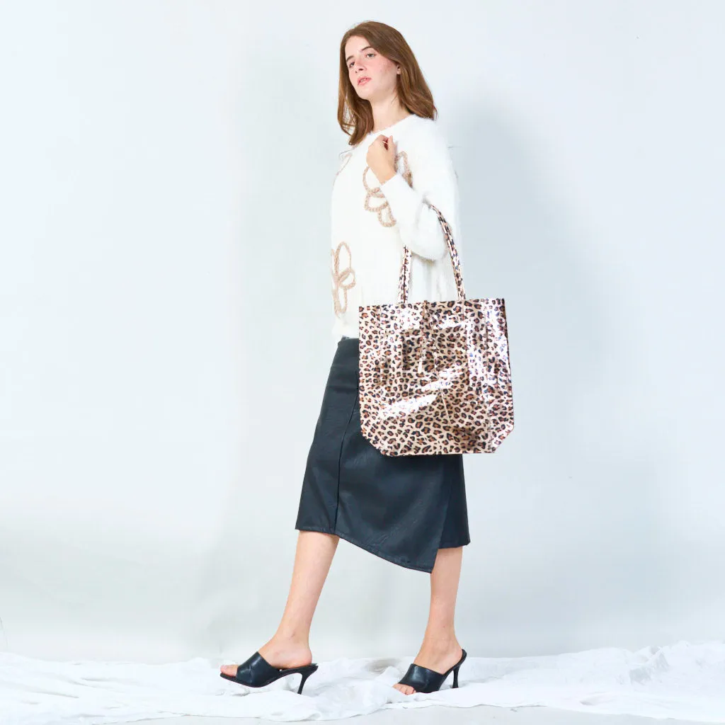 Glossy tote bag with leopard pattern wholesale