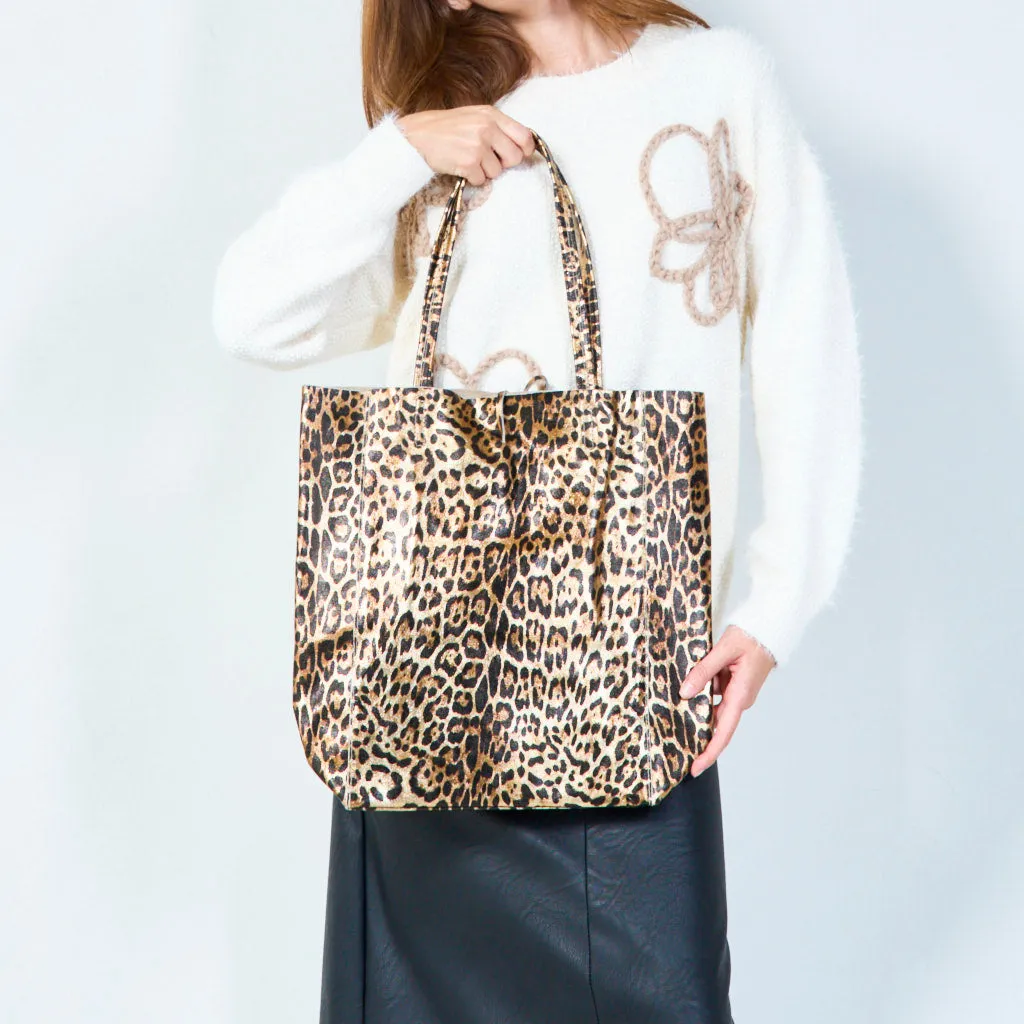 Glossy tote bag with leopard pattern wholesale