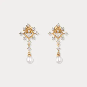 Gold Snowflake Pearl Earrings