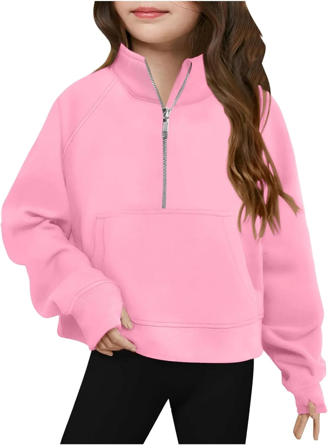 Half Zip Crop Sweatshirt For Girls Long Sleeve Pullover Tops Kids Lightweight Fleece Winter Clothes 5-13 Years