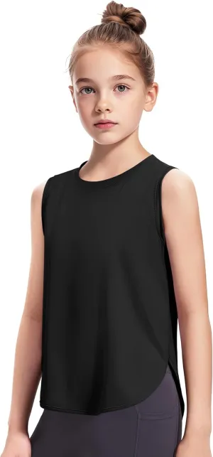 HASMES Girls Tank Tops Quick Dry Athletic Top Cute Sleeveless Shirts Dance Yoga Workout Tops