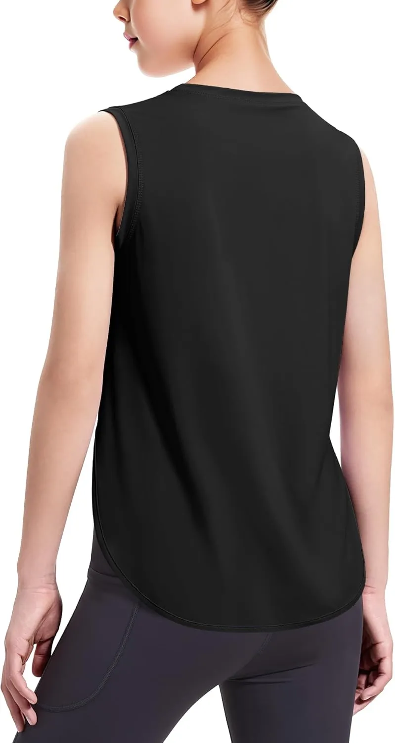 HASMES Girls Tank Tops Quick Dry Athletic Top Cute Sleeveless Shirts Dance Yoga Workout Tops