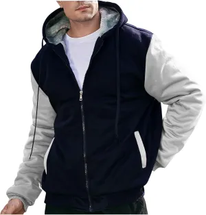 Heavyweight Fleece Hoodies for Men Full Zip Thick Sherpa Lined Sweatshirt Winter Warm Contrast Jackets with Pockets