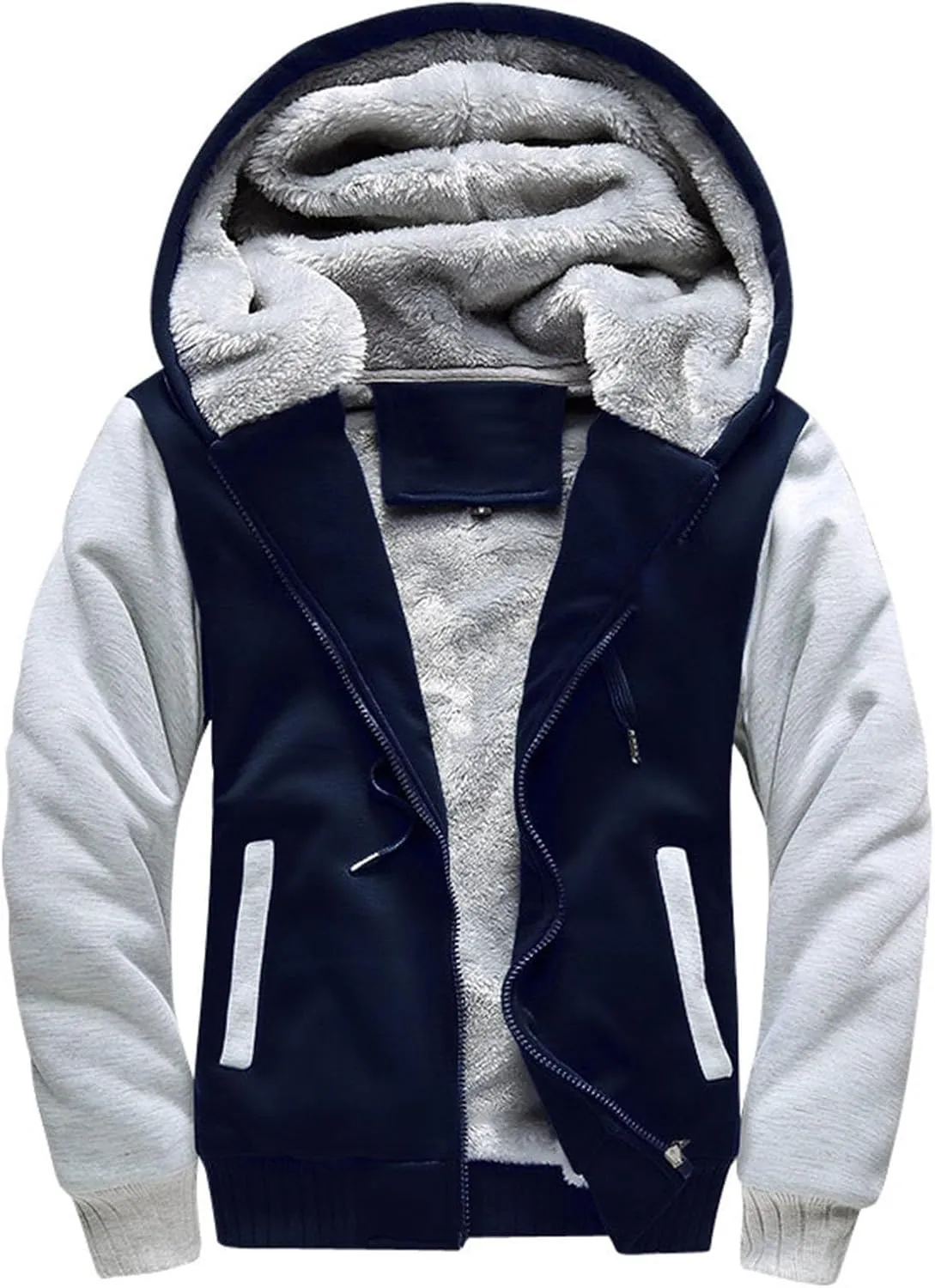 Heavyweight Fleece Hoodies for Men Full Zip Thick Sherpa Lined Sweatshirt Winter Warm Contrast Jackets with Pockets