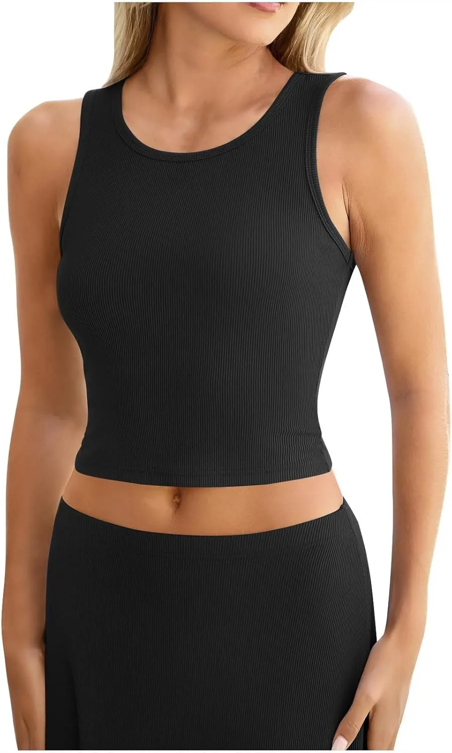 HGps8w Womens 2 Piece Outfits Knitted Casual Summer Fitted Cropped Tank Top with High Waisted Long Skirt Loungewear Sets