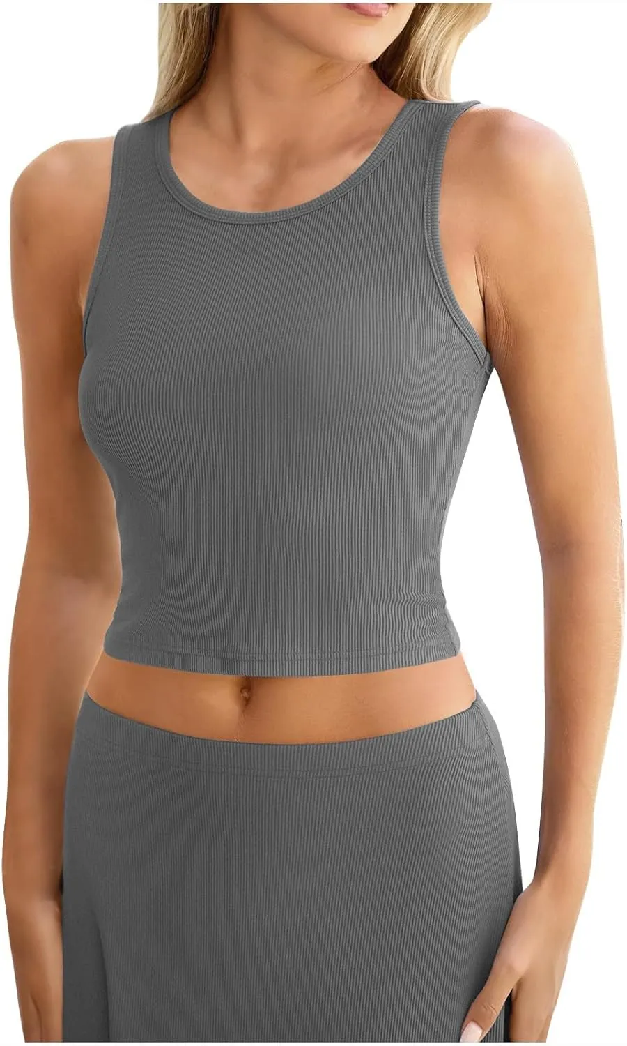 HGps8w Womens 2 Piece Outfits Knitted Casual Summer Fitted Cropped Tank Top with High Waisted Long Skirt Loungewear Sets