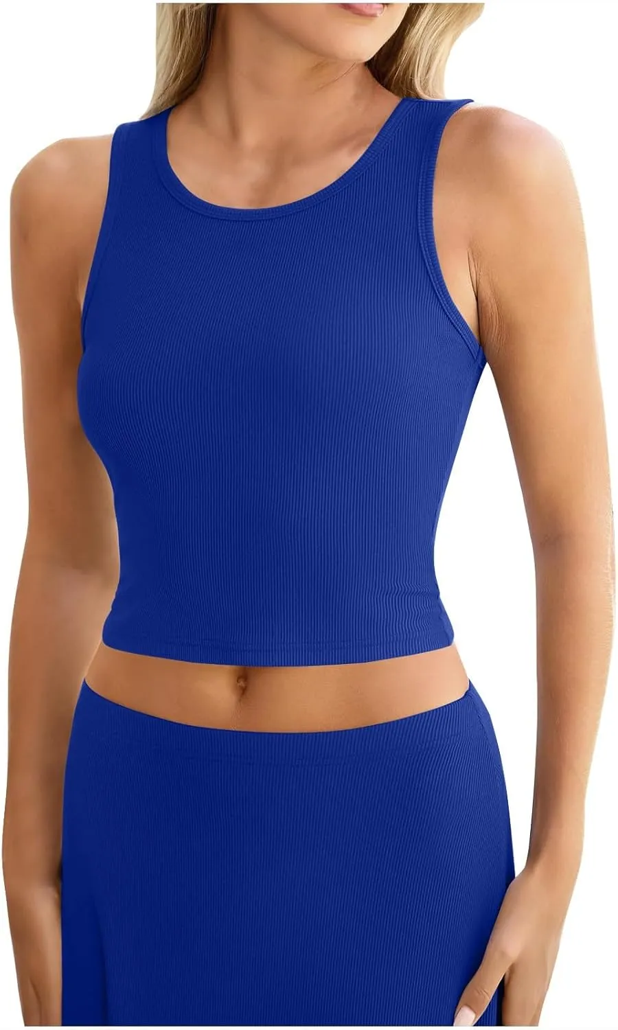 HGps8w Womens 2 Piece Outfits Knitted Casual Summer Fitted Cropped Tank Top with High Waisted Long Skirt Loungewear Sets