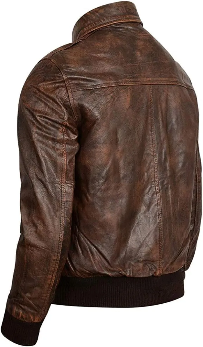 Hide & Seek Mens A2 Aviator Air Force Cockpit Vintage Bomber Military Flight Pilot WWII Distressed Real Leather Jacket