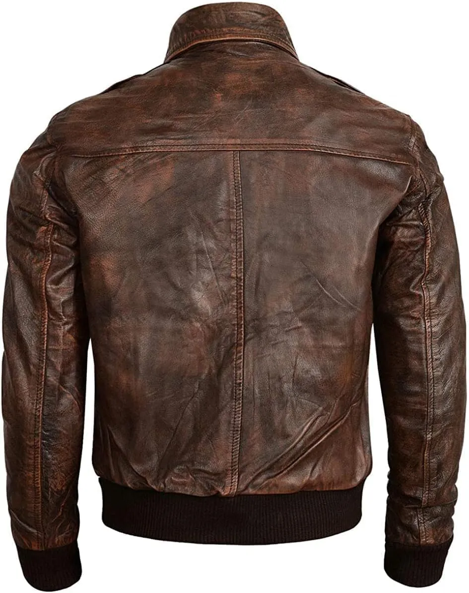 Hide & Seek Mens A2 Aviator Air Force Cockpit Vintage Bomber Military Flight Pilot WWII Distressed Real Leather Jacket