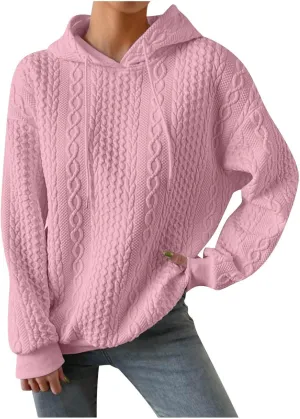 Hoodies For Women,2024 Fall Trendy Waffle Long Sleeve Drawstring Pullover Tops Casual Preppy Sweatshirt With Pockets