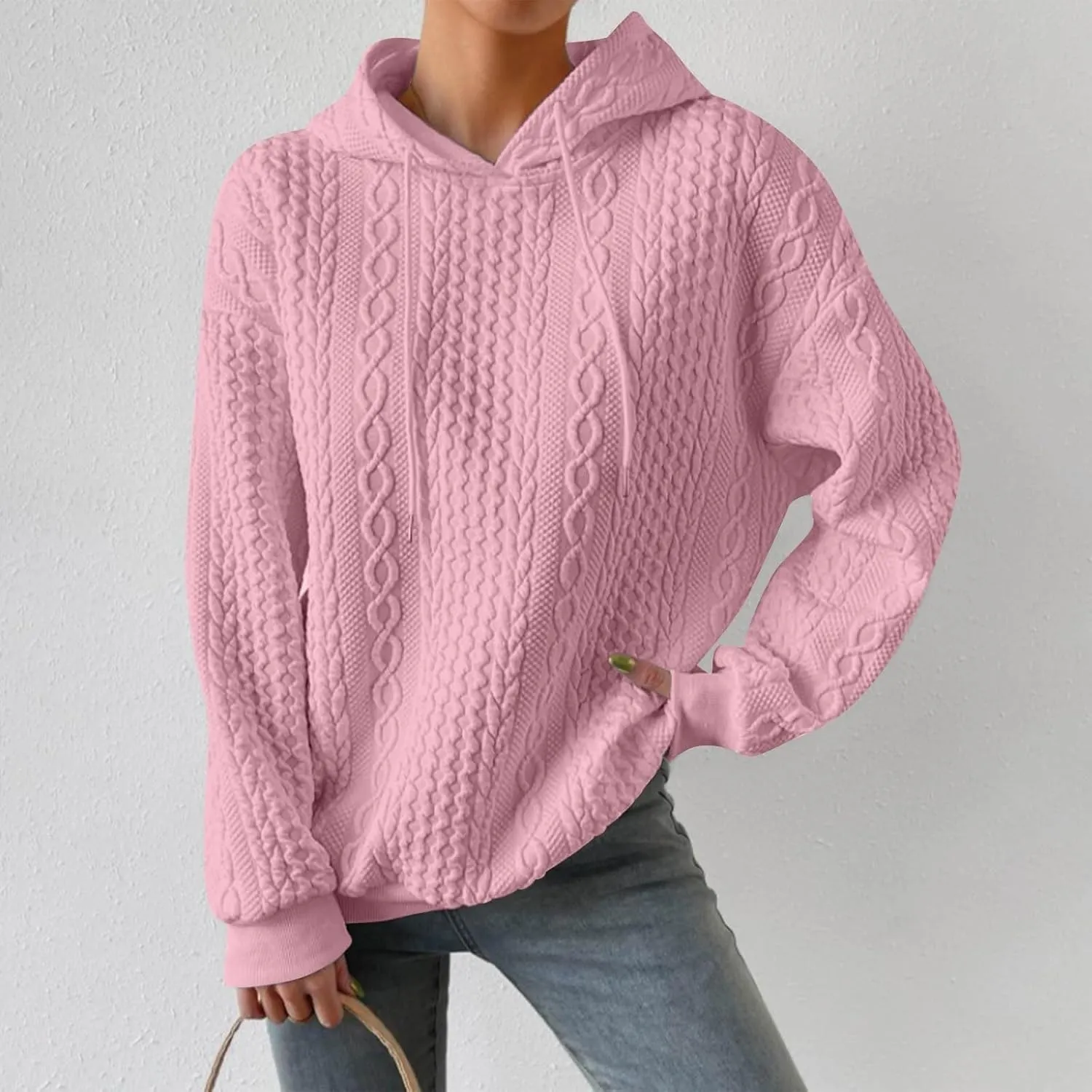 Hoodies For Women,2024 Fall Trendy Waffle Long Sleeve Drawstring Pullover Tops Casual Preppy Sweatshirt With Pockets