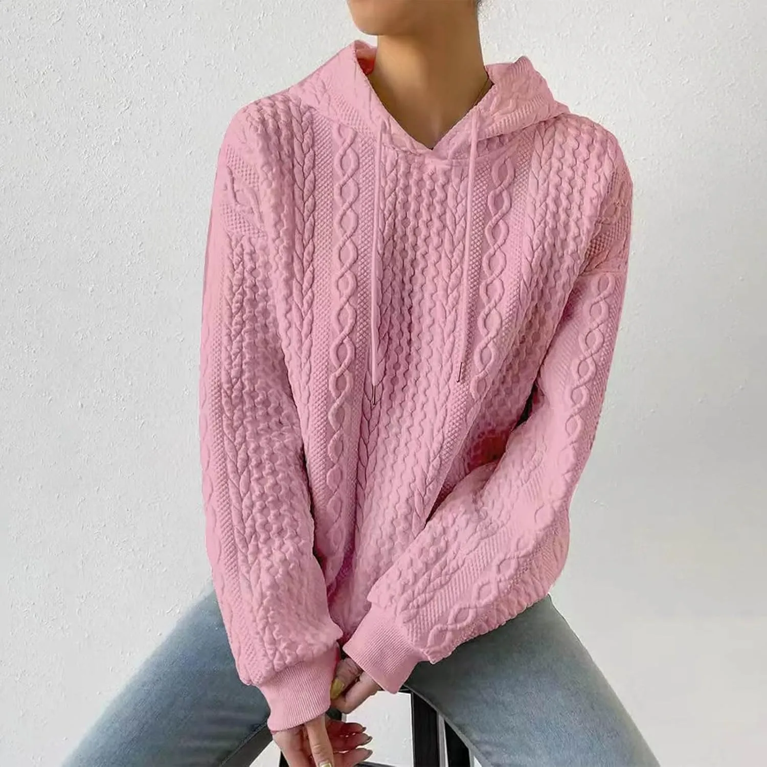 Hoodies For Women,2024 Fall Trendy Waffle Long Sleeve Drawstring Pullover Tops Casual Preppy Sweatshirt With Pockets