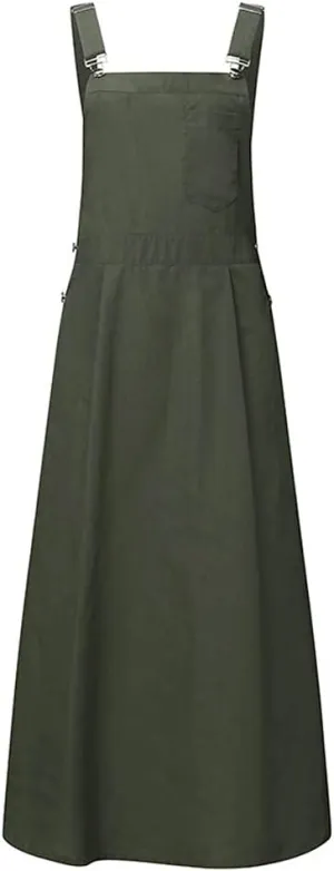 Hotmiss Women's Adjustable Strap A-Line Pinafore Bib Maxi Long Overall Dress