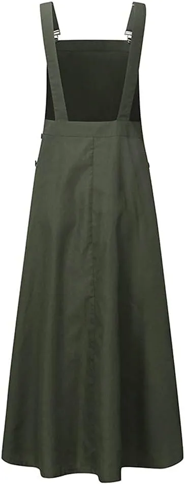 Hotmiss Women's Adjustable Strap A-Line Pinafore Bib Maxi Long Overall Dress