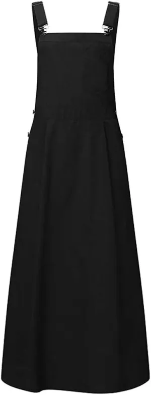 Hotmiss Women's Adjustable Strap A-Line Pinafore Bib Maxi Long Overall Dress