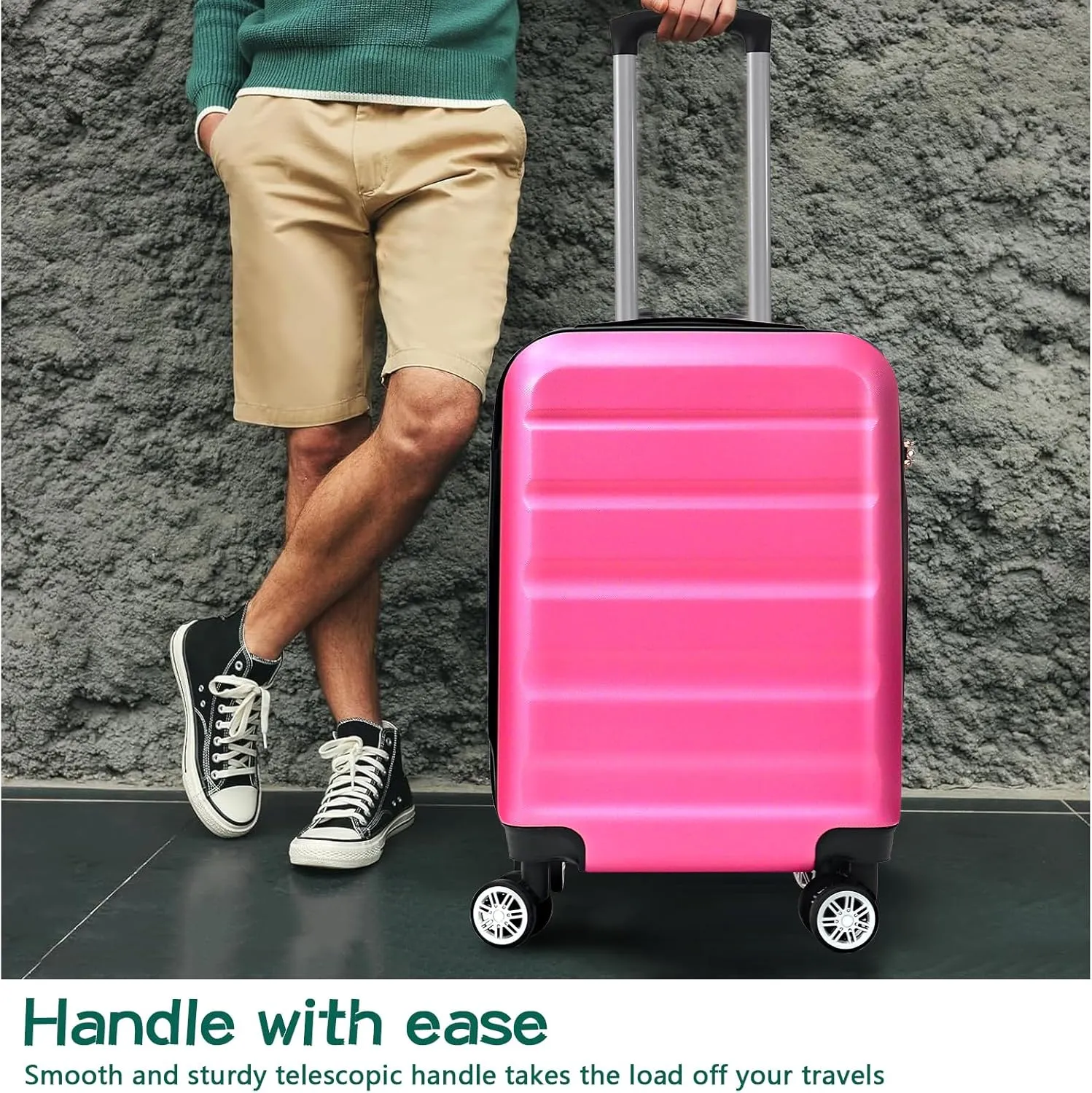 HOUAGI 3 Piece Luggage Sets,Hardshell 3pcs Suitcase Sets,Hardshell Luggage Sets with Spinner Wheels,Lightweight Travel Checked Luggage Sets,20in/24in/28in,Rose Red