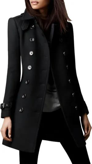 IDEALSANXUN Double Breasted Wool Coats for Women Trendy Fall Winter Mid Pea Trench Coat Blazer Jackets Overcoat