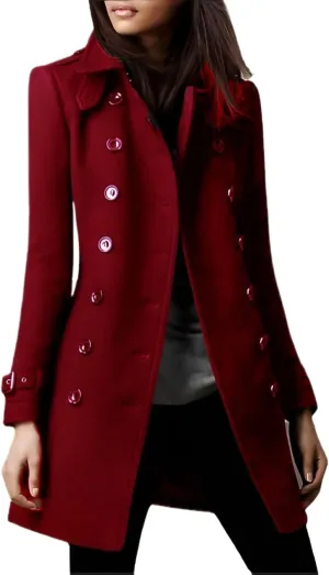 IDEALSANXUN Double Breasted Wool Coats for Women Trendy Fall Winter Mid Pea Trench Coat Blazer Jackets Overcoat