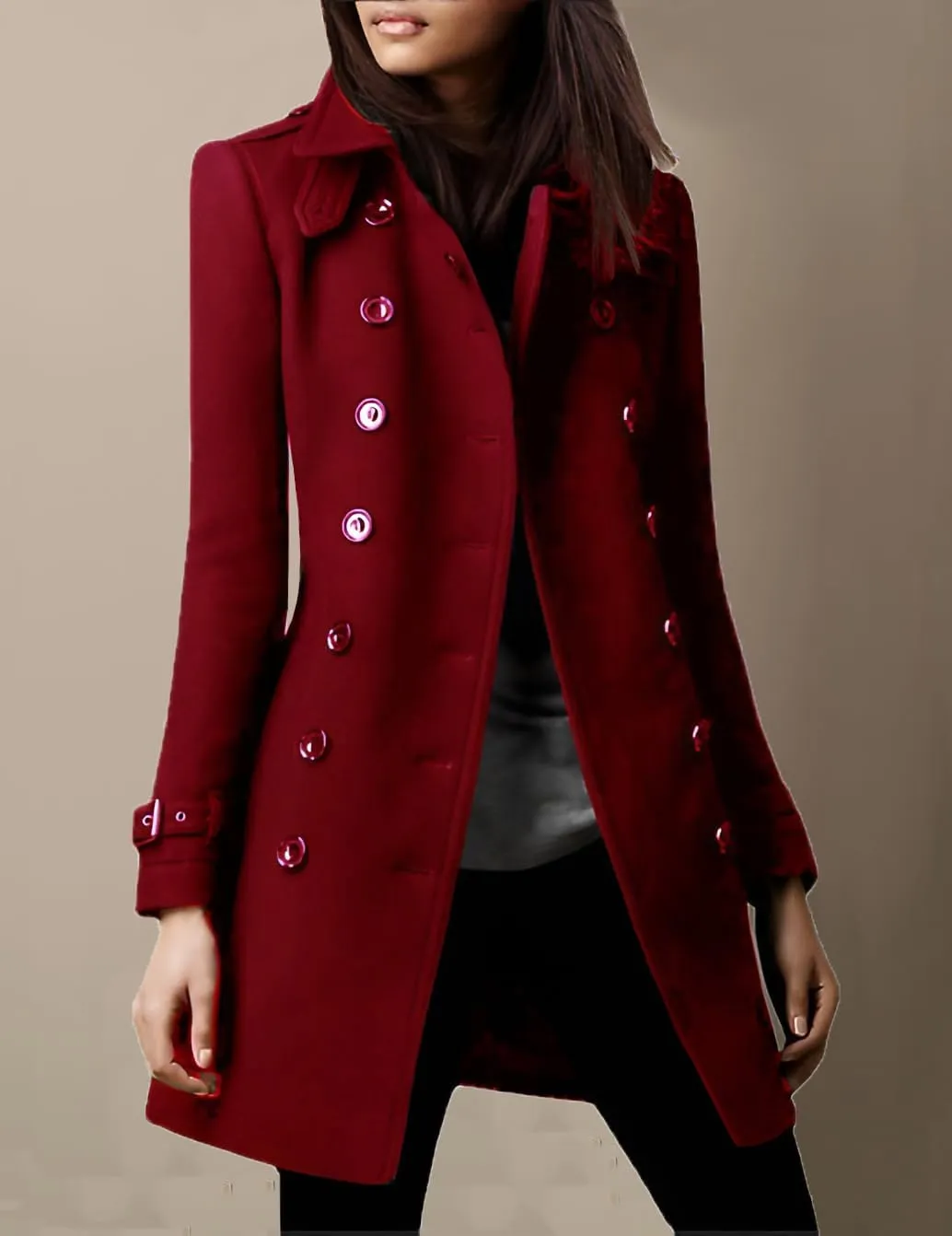 IDEALSANXUN Double Breasted Wool Coats for Women Trendy Fall Winter Mid Pea Trench Coat Blazer Jackets Overcoat