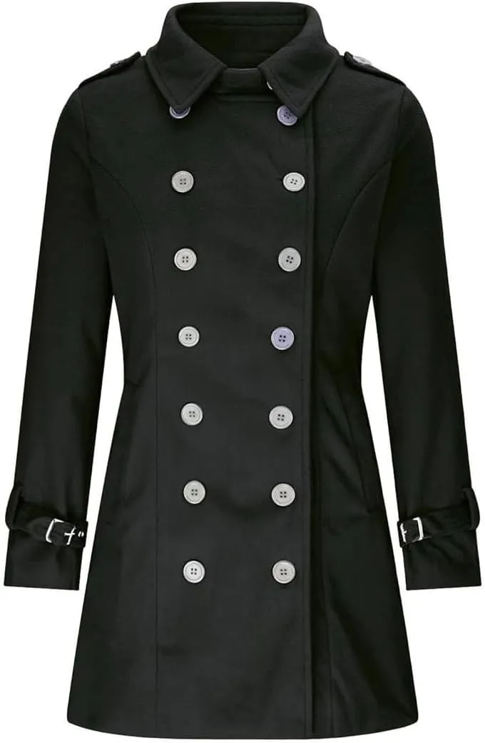 IDEALSANXUN Double Breasted Wool Coats for Women Trendy Fall Winter Mid Pea Trench Coat Blazer Jackets Overcoat