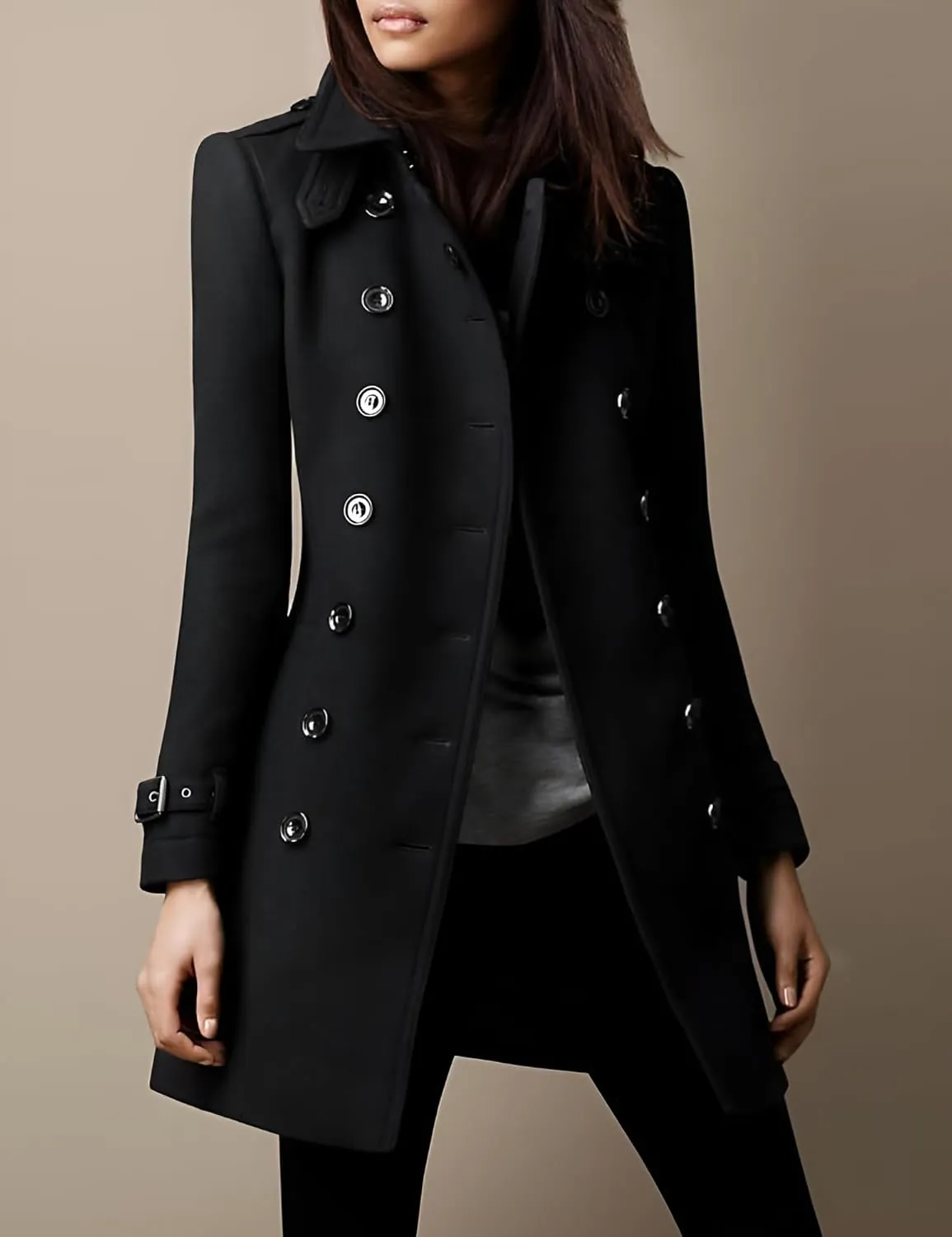 IDEALSANXUN Double Breasted Wool Coats for Women Trendy Fall Winter Mid Pea Trench Coat Blazer Jackets Overcoat
