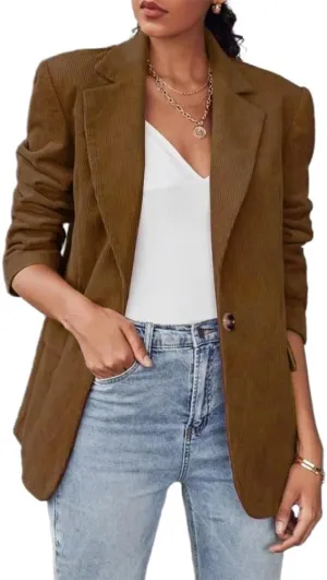 IDEALSANXUN Womens Corduroy Blazer Fall Winter Casual Blazer Dressy Suit Jackets