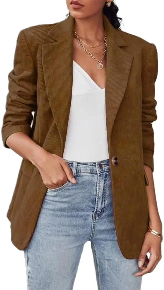 IDEALSANXUN Womens Corduroy Blazer Fall Winter Casual Blazer Dressy Suit Jackets