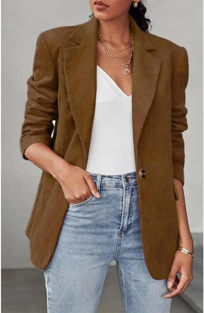 IDEALSANXUN Womens Corduroy Blazer Fall Winter Casual Blazer Dressy Suit Jackets