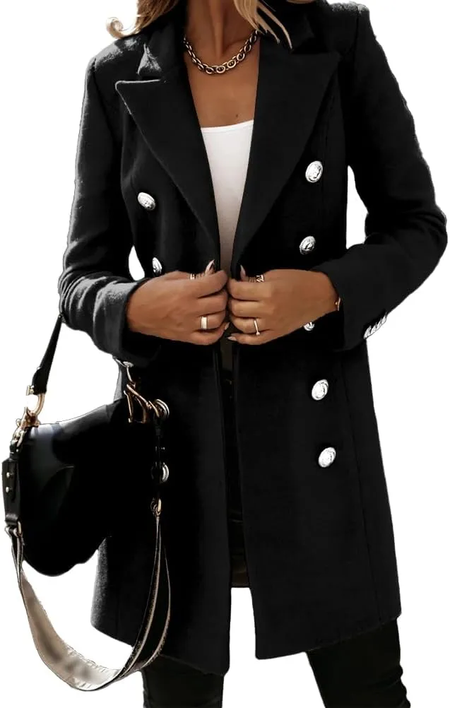 IDEALSANXUN Womens Fall Winter Double Breasted Wool Trench Coat Jackets