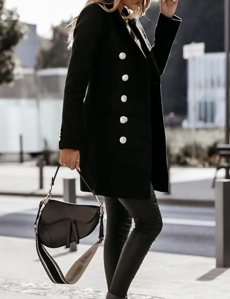 IDEALSANXUN Womens Fall Winter Double Breasted Wool Trench Coat Jackets