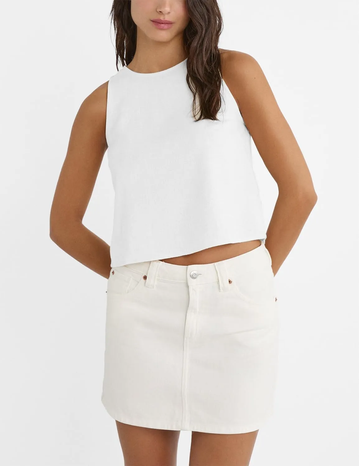 IDEALSANXUN Womens Linen Tank Tops Spring Summer Cute Crewneck Sleeveless Shirts