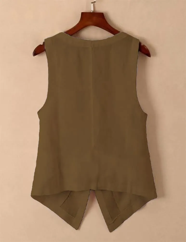 IDEALSANXUN Womens Linen Vest Tops Sleeveless Spring Summer Blazer Jackets