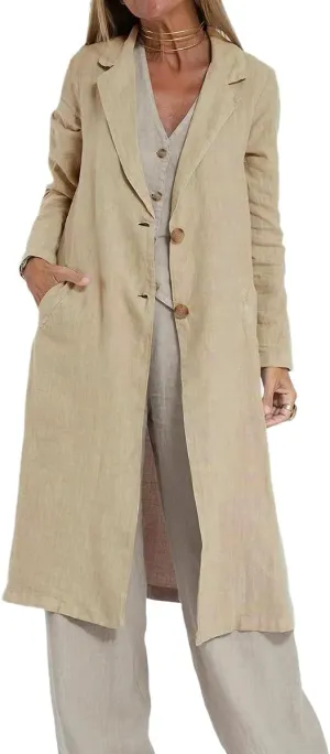 IDEALSANXUN Womens Long Linen Blazer Jackets Casual Lightweight Trench Coat