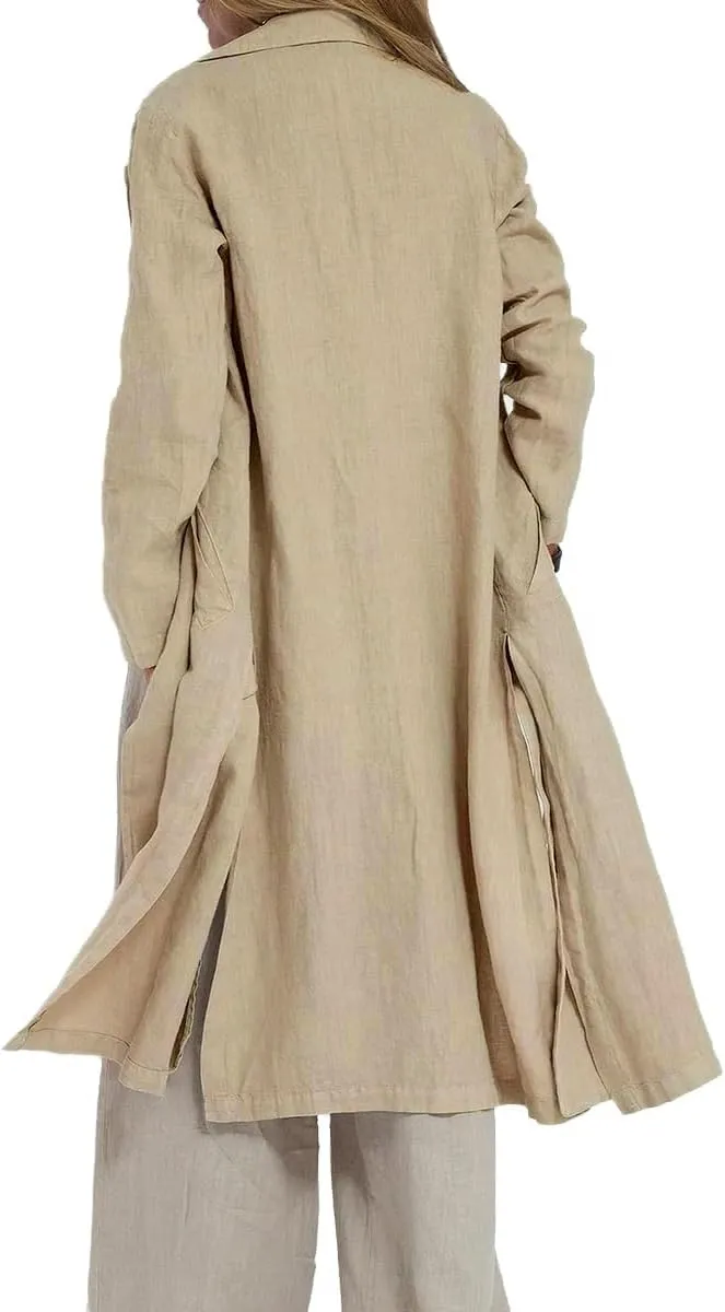IDEALSANXUN Womens Long Linen Blazer Jackets Casual Lightweight Trench Coat