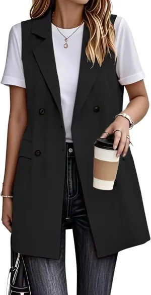 IDEALSANXUN Womens Long Linen Vest Dressy Sleeveless Blazer Jackets Outerwear Tops