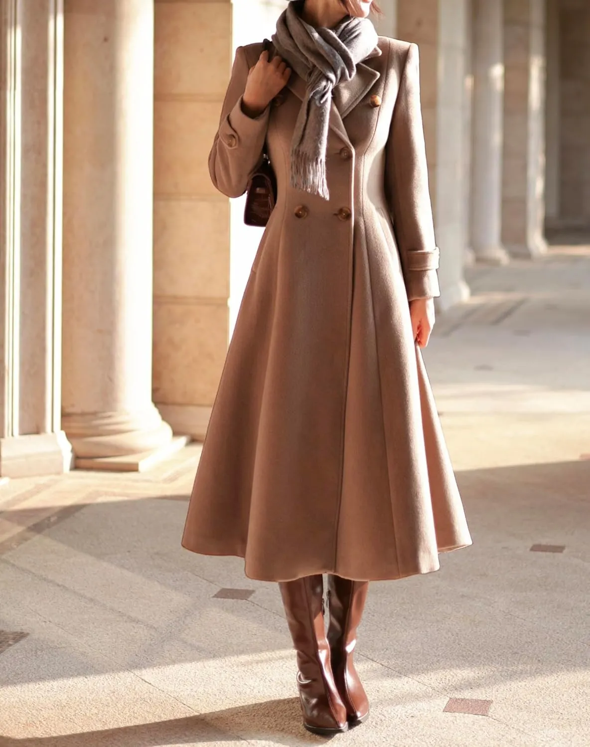 IDEALSANXUN Womens Long Wool Coat Fall Winter Double Breasted Trench Coat Peacoat Jackets