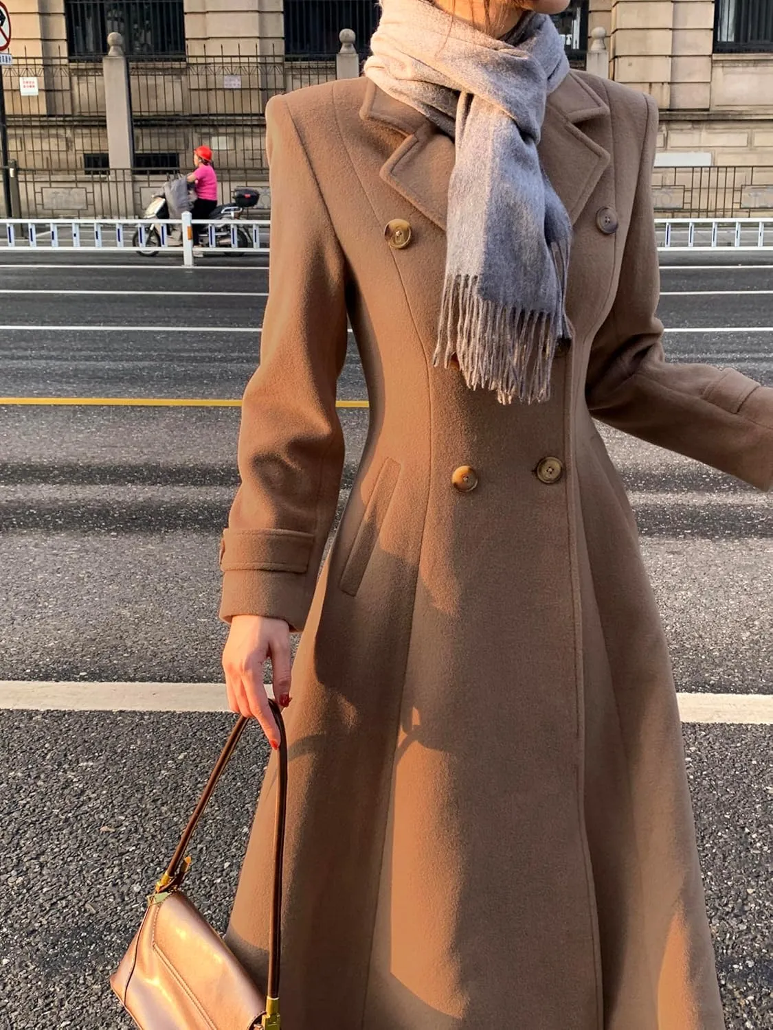 IDEALSANXUN Womens Long Wool Coat Fall Winter Double Breasted Trench Coat Peacoat Jackets