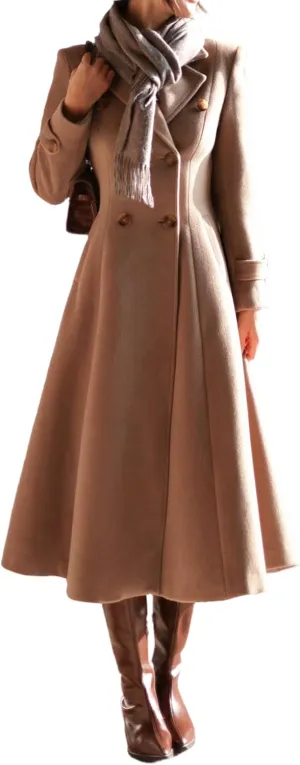 IDEALSANXUN Womens Long Wool Coat Fall Winter Double Breasted Trench Coat Peacoat Jackets